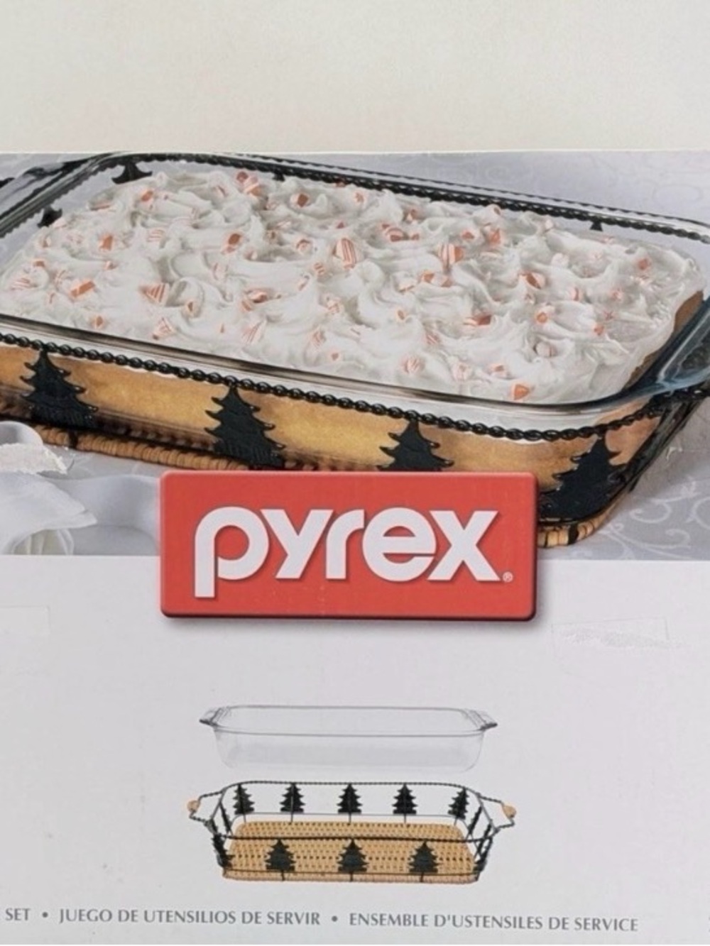 Pyrex Glass Baking Dish with Black Tree-Pattern Tan Sleeve